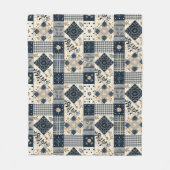 Marineblauwe Crème Quilt Patchwork Gingham Patchwo Fleece Deken (Voorkant)