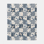 Marineblauwe Crème Quilt Patchwork Gingham Patchwo Fleece Deken (Voorkant)