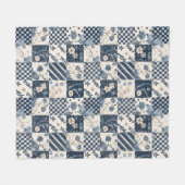 Marineblauwe Crème Quilt Patchwork Gingham Patchwo Fleece Deken (Voorkant (Horizontaal))