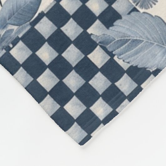 Marineblauwe Crème Quilt Patchwork Gingham Patchwo Fleece Deken (Hoek)