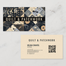 Marineblauwe Crème Quilt Patchwork Handgemaakte Kl Visitekaartje