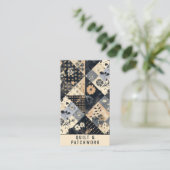 Marineblauwe Crème Quilt Patchwork Handgemaakte Kl Visitekaartje (Staand voorkant)