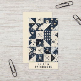 Marineblauwe Crème Quilt Patchwork Handgemaakte Kl Visitekaartje