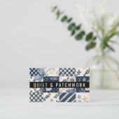 Marineblauwe Crème Quilt Patchwork Handgemaakte Kl Visitekaartje (Staand voorkant)