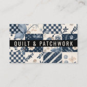 Marineblauwe Crème Quilt Patchwork Handgemaakte Kl Visitekaartje (Voorkant)