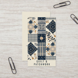 Marineblauwe Crème Quilt Patchwork Handgemaakte Kl Visitekaartje