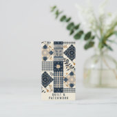 Marineblauwe Crème Quilt Patchwork Handgemaakte Kl Visitekaartje (Staand voorkant)