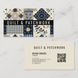 Marineblauwe Crème Quilt Patchwork Handgemaakte Kl Visitekaartje