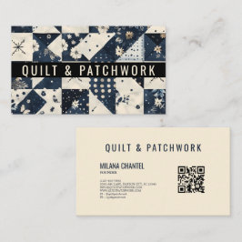 Marineblauwe Crème Quilt Patchwork Handgemaakte Kl Visitekaartje