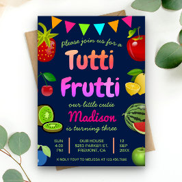 Marineblauwe Cute Tutti Frutti Kinderverjaardagsfe Kaart