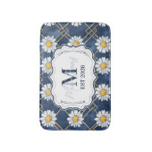 Marineblauwe Daisy Gingham Monogram Decoratie Badmat (Voorkant Verticaal)