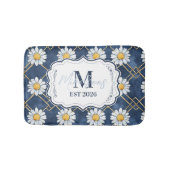 Marineblauwe Daisy Gingham Monogram Decoratie Badmat (Voorkant)