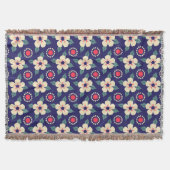 Marineblauwe deken met crème bloemen (Voorkant)