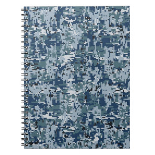 Marineblauwe Digitale Pixels Camouflage Decor Notitieboek