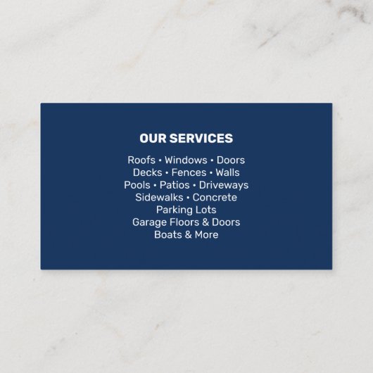 Marineblauwe druk wassen power wassen reiniging visitekaartje (Achterkant)