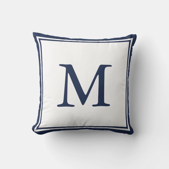 Marineblauwe dubbele rand en letter kussen (Voorkant)
