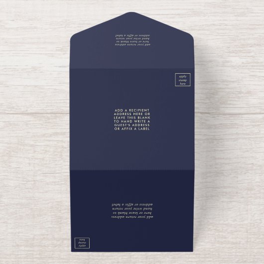 Marineblauwe & echte gouden folie geperste bloem b all in one uitnodiging (Buiten)