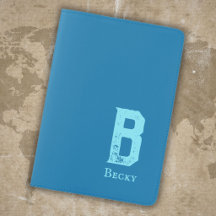 Marineblauwe effen kleur cyan initials en naam