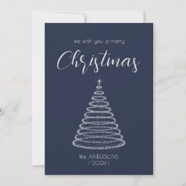 Marineblauwe elegante glanzende kerstboom kaart