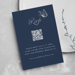 Marineblauwe elegante kalligrafie trouw-QR-code RSVP Kaartje