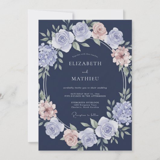 Marineblauwe Elegante Klassieke Bruiloft Kaart (Voorkant)