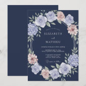 Marineblauwe Elegante Klassieke Bruiloft Kaart (Voorkant / Achterkant)