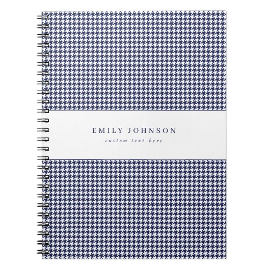 Marineblauwe Elegante Minimalistische Houndstooth Notitieboek (Voorkant)