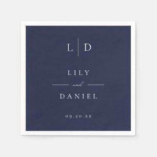 Marineblauwe Elegante Minimalistische Monogram Tro Servet
