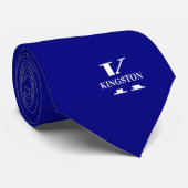 Marineblauwe Elegante Monogram + Naam Stropdas (Opgerold)