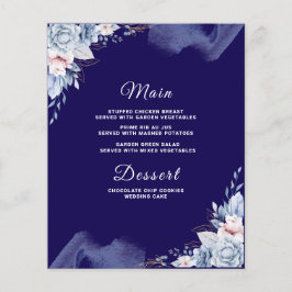 Marineblauwe elegante trouwmenu kaart