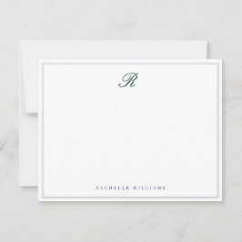 Marineblauwe Elegante Vintage Monogram Notitiekaartje