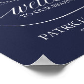 Marineblauwe Elegante Welkom Bij Ons Begin Poster (Hoek)