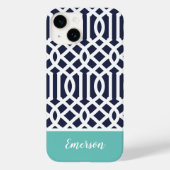 Marineblauwe en aqua tralies monogram Case-Mate iPhone case (Achterkant)
