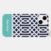 Marineblauwe en aqua tralies monogram Case-Mate iPhone case (Achterkant (horizontaal))