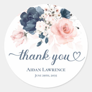 Marineblauwe en Blush Roze bloemensticker Ronde Sticker