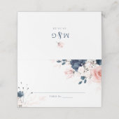 Marineblauwe en Blush Roze Bloemige Trouwkaart Opg Plaatskaartje (Buitenkant ongevouwen)