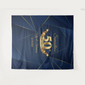 Marineblauwe en gouden 50e verjaardag achtergrond  wandkleed (Voorkant (horizontaal))