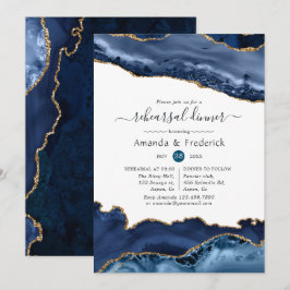Marineblauwe en gouden agaat proefhuwelijksdiner kaart