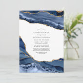 Marineblauwe en gouden agaat viering van het leven kaart (Staand voorkant)