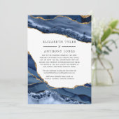 Marineblauwe en gouden agaten trouw uitnodiging vo (Staand voorkant)