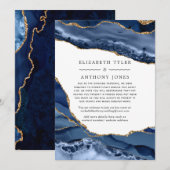 Marineblauwe en gouden agaten trouw uitnodiging vo (Voorkant / Achterkant)