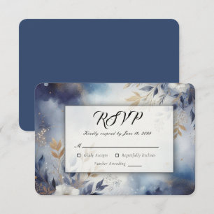 Marineblauwe en Gouden Bloemige Bruiloft RSVP Kaartje