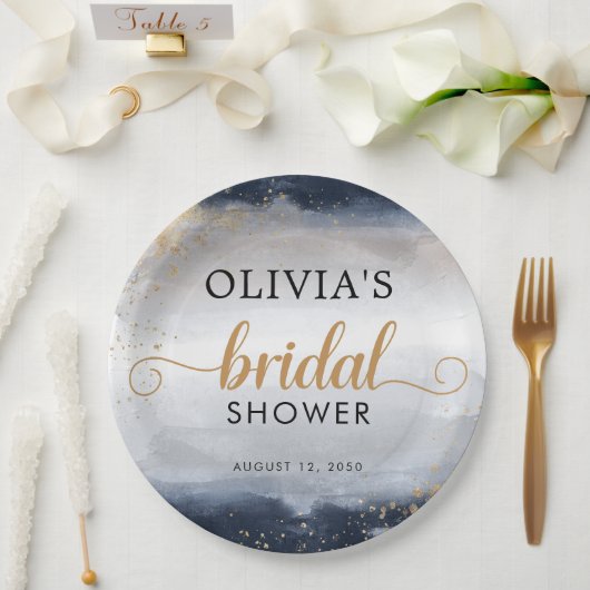 Marineblauwe en gouden bruiloft Paper Plate Papieren Bordje (Huwelijk)