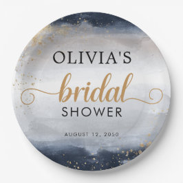 Marineblauwe en gouden bruiloft Paper Plate Papieren Bordje