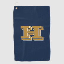 Marineblauwe en gouden golfhanddoek met schoolkleu
