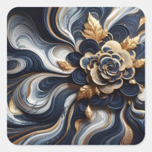 Marineblauwe en gouden marmeren schilderij abstrac vierkante sticker