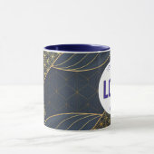 Marineblauwe en gouden moderne boho aangepaste log mok (Midden)