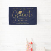Marineblauwe en gouden script afstudeerfeest spandoek (Insitu)