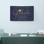 Marineblauwe en gouden script afstudeerfeest spandoek (Beurs)
