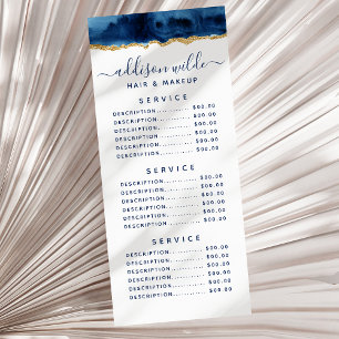 Marineblauwe en gouden waterverf rackcard reclamekaart